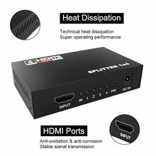 Load image into Gallery viewer, 1 IN 4 OUT 4K 3D 1080P Full HD HDMI Splitter Amplifier Duplicator 1X4 Hub DVD