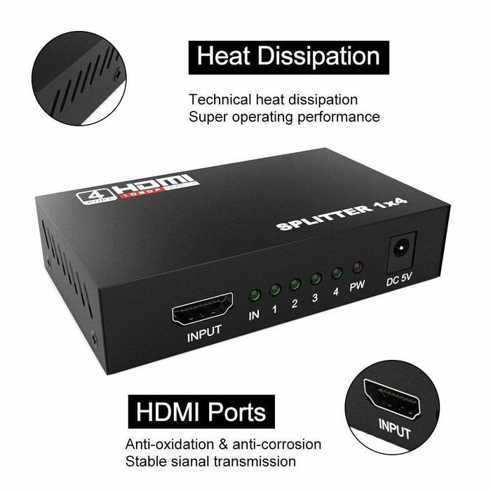 1 IN 4 OUT 4K 3D 1080P Full HD HDMI Splitter Amplifier Duplicator 1X4 Hub DVD