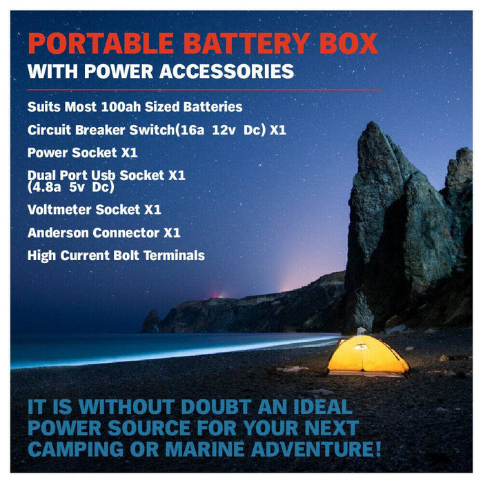 Battery Box 12V Portable Deep Cycle Power Marine Solar USB Camping - Battery Mate