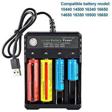 Load image into Gallery viewer, 4x 3.7V 3600mAh Li-ion Rechargeable Battery + USB Smart Charger Indicator - Battery Mate