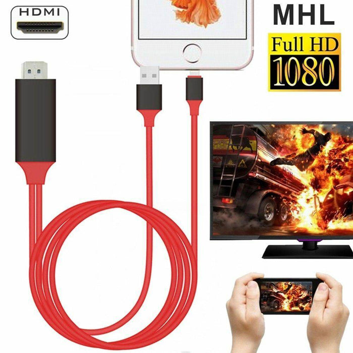 Compatible iPhone To HDTV HDMI AV TV Adapter Video Output 2M Cable (RED) - Battery Mate