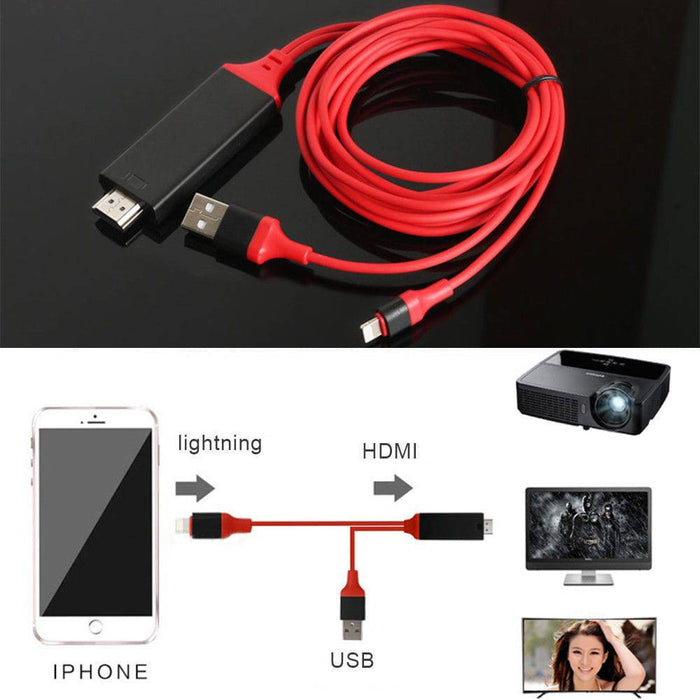 Compatible iPhone To HDTV HDMI AV TV Adapter Video Output 2M Cable (RED) - Battery Mate