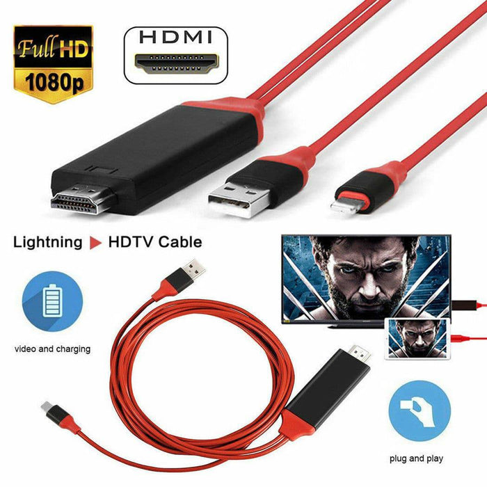 Compatible iPhone To HDTV HDMI AV TV Adapter Video Output 2M Cable (RED) - Battery Mate