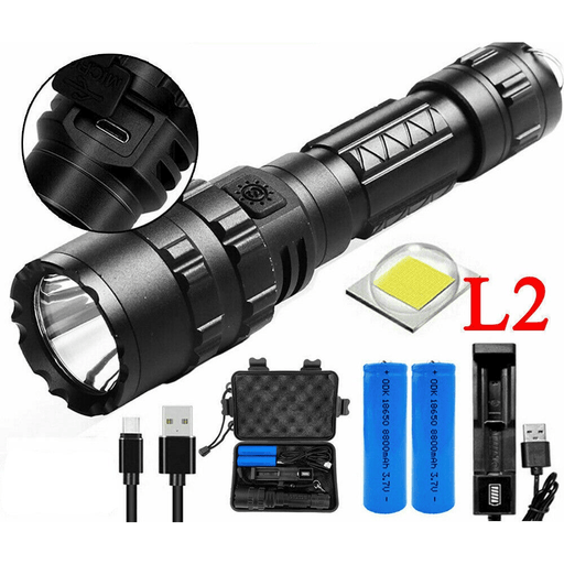 180000LM CREE L2 LED Tactical Flashlight USB Rechargeable Camping Hunting Torch - Battery Mate