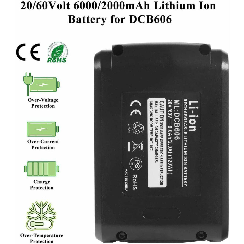 20V 60V 6.0Ah Compatible Replacement Battery For DeWalt MAX Flexvolt Cordless Power Tools - Battery Mate