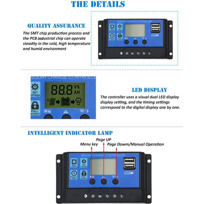 USB 10A/20A/30A 12V-24V Solar Panel Regulator Charge Controller OZ - Battery Mate