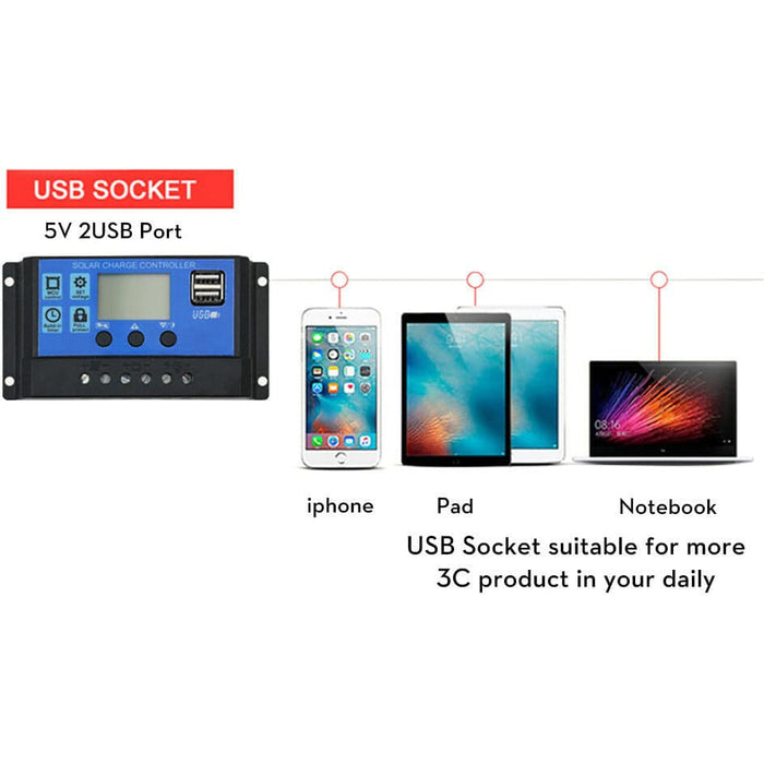 USB 10A/20A/30A 12V-24V Solar Panel Regulator Charge Controller OZ - Battery Mate