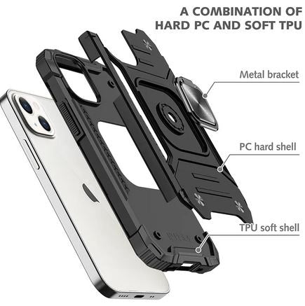 Black Shockproof Ring Case Stand Cover for iPhone 12 - Battery Mate