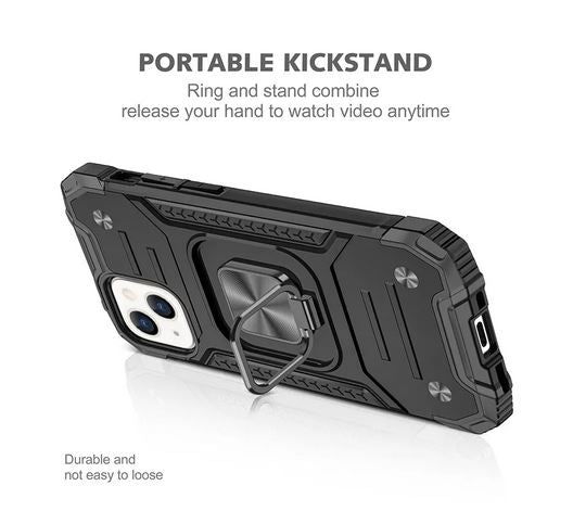 Black Shockproof Ring Case Stand Cover for iPhone 13 - Battery Mate