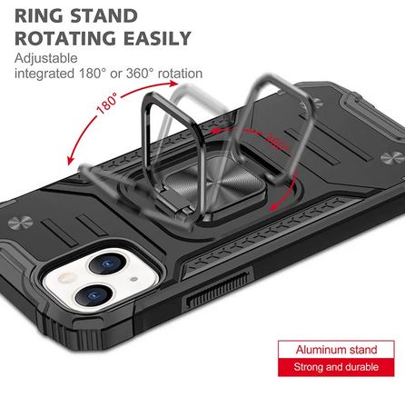 Black Shockproof Ring Case Stand Cover for iPhone 14 Pro - Battery Mate