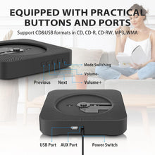 Load image into Gallery viewer, CD Player with FM Radio, Bluetooth CD Player with USB/AUX Port, Adjustable Rack, Remote, Black Home Audio Music Player Personal CD Players - Battery Mate