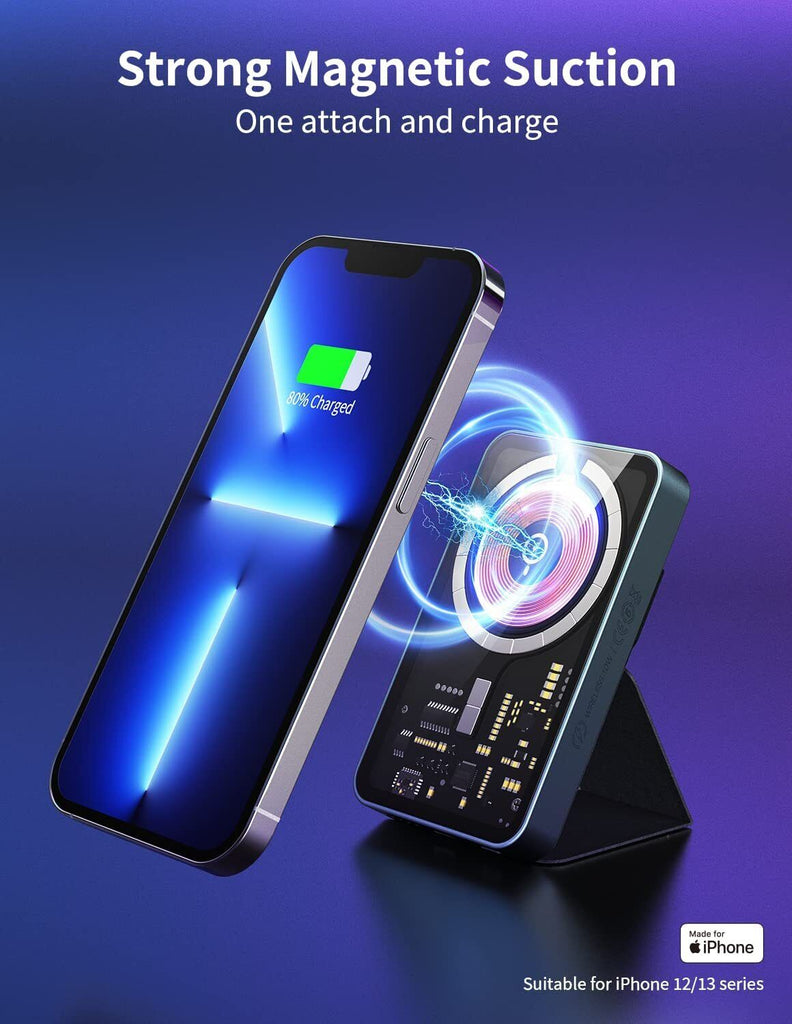 Clear Magnetic Wireless Power Bank PD+QC Charger For iPhone 13 12 Pro Max5000Mah - Battery Mate