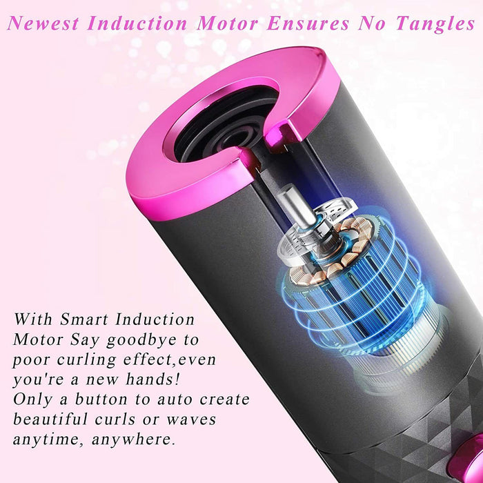 Cordless Automatic Hair Curler [Pink] - Battery Mate