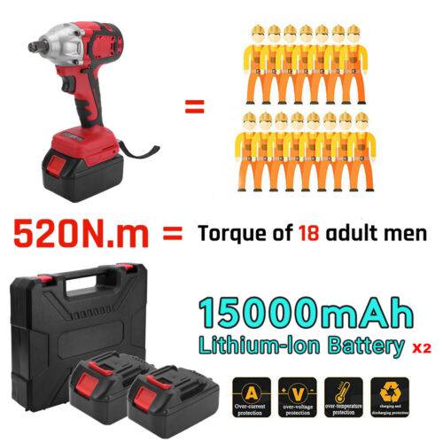 Cordless Power Impact Wrench Brushless Rattle Gun Drill Tool Socket w/ 2 Battery - Battery Mate