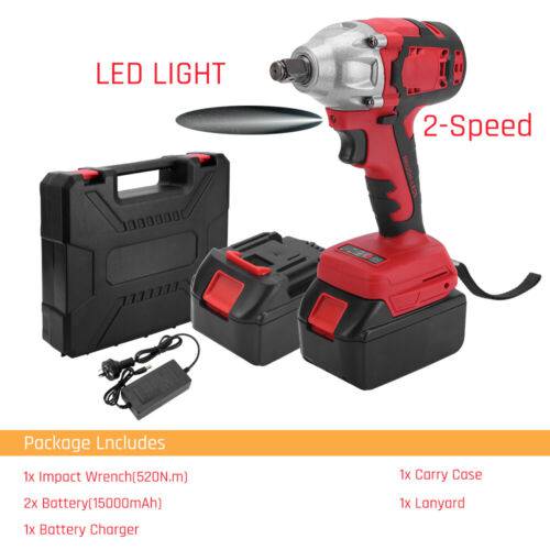 Cordless Power Impact Wrench Brushless Rattle Gun Drill Tool Socket w/ 2 Battery - Battery Mate