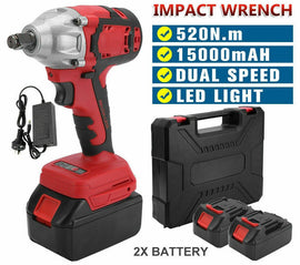 Cordless Power Impact Wrench Brushless Rattle Gun Drill Tool Socket w/ 2 Battery - Battery Mate