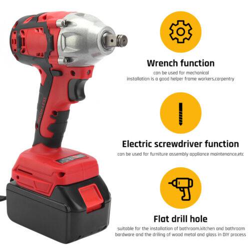 Cordless Power Impact Wrench Brushless Rattle Gun Drill Tool Socket w/ 2 Battery - Battery Mate