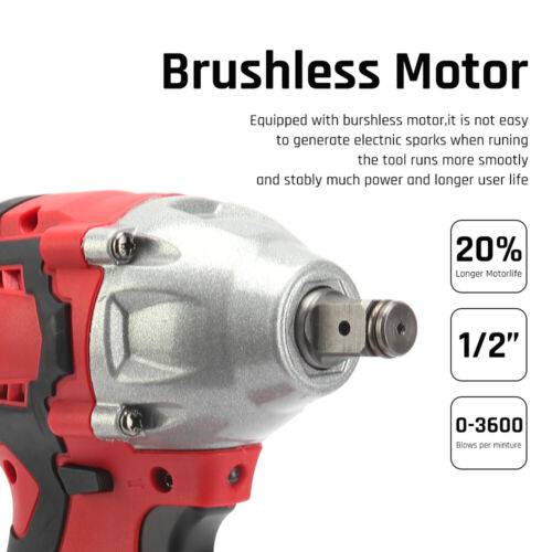 Cordless Power Impact Wrench Brushless Rattle Gun Drill Tool Socket w/ 2 Battery - Battery Mate