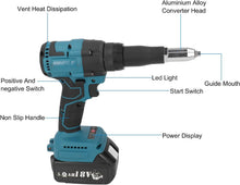 Load image into Gallery viewer, Cordless Rivet Gun 360W Heavy Duty Electric Rivet Gun Brushless Kit with Wrench for 0.1-0.2in Rivets &amp; 18V Lithium Ion Battery - Battery Mate