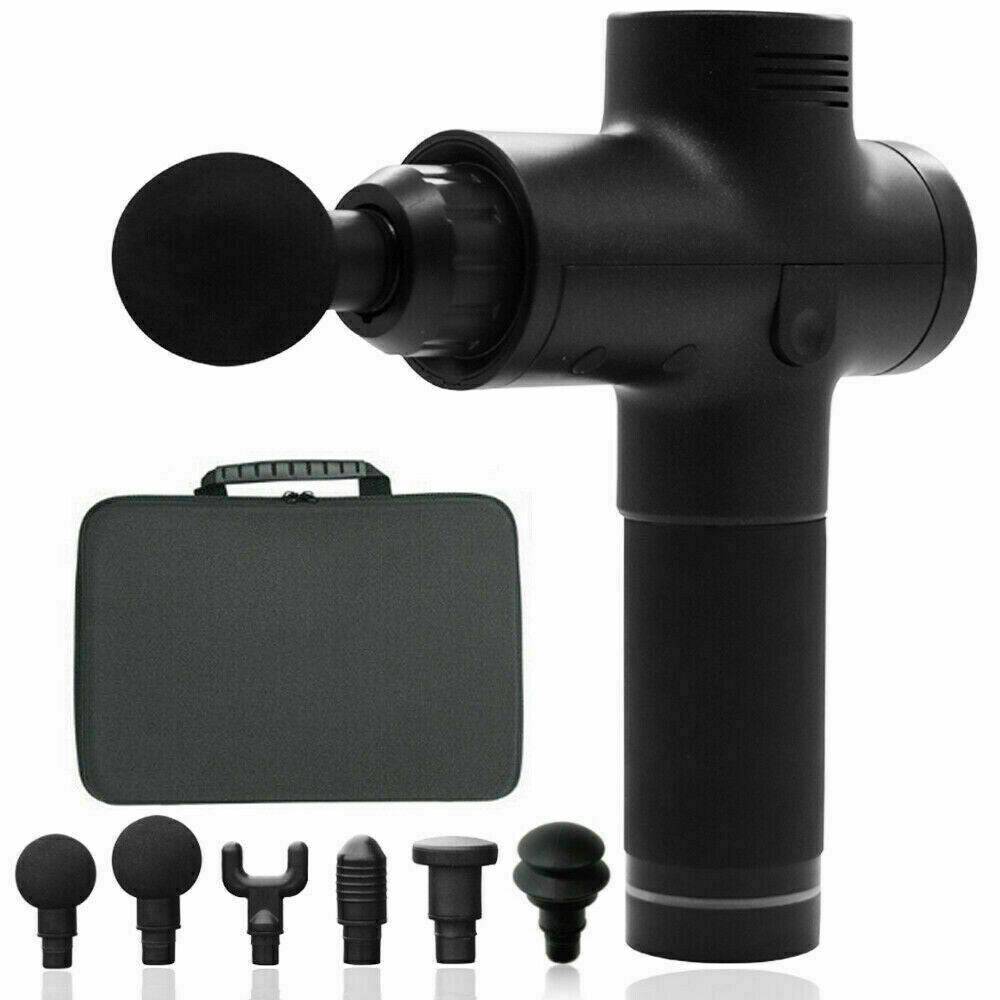 Cordless Strong Massage Gun LCD Deep Tissue Percussion Massager Muscle + 6 Heads - Battery Mate