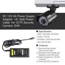 Load image into Gallery viewer, DC 12V 5A Power Supply CCTV Security Camera DVR +8 Split Swann Lorex Defender - Battery Mate