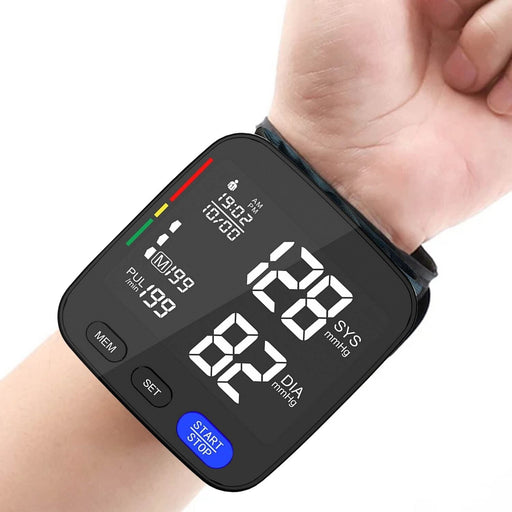 Digital Wrist Blood Pressure Monitor BP Machine Large Cuff Auto Wireless Black - Battery Mate