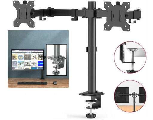 Dual LCD / LED Monitor Desk Mount Stand Heavy Duty Fully Adjustable fits 2 Screens up to 27" - Battery Mate