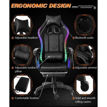 Load image into Gallery viewer, Ergonomic Massage LED Racing Chair , Reclining Swivel Heavy High Back Office PC Chair w/ Built-in Speaker-Black - Battery Mate