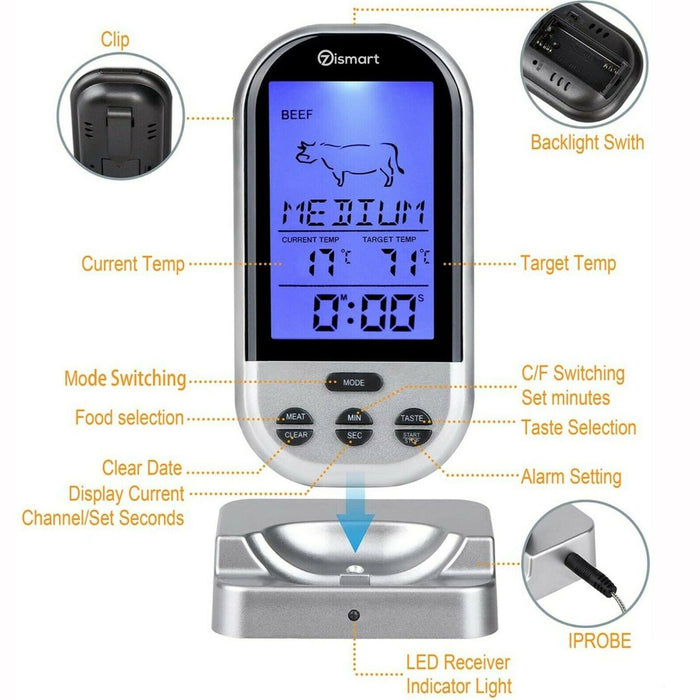 Food Meat Oven BBQ Thermometer Digital Wireless Remote Probe Cooking Set Grill - Battery Mate