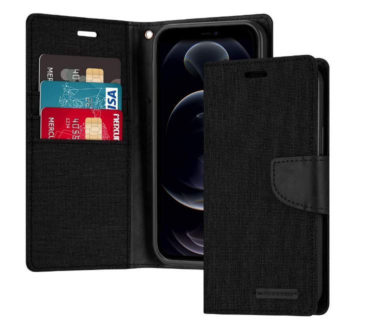 For iPhone 13 Wallet Flip Denim Case Cover - Battery Mate