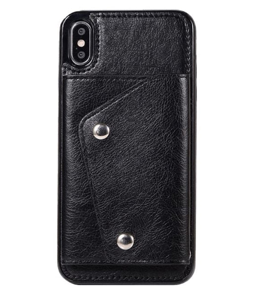 For iPhone X Luxury Leather Wallet Shockproof Case Cover | Black - Battery Mate