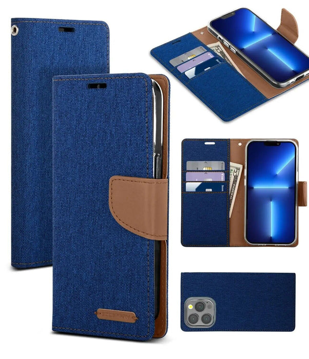 For iPhone X Wallet Flip Denim Case Cover - Battery Mate