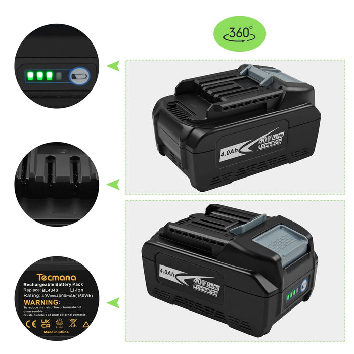 For Makita 40V 191B26-6 Li-ion 4Ah XGT Battery 4000mAh 40V BL4040 Li-ion Battery - Battery Mate