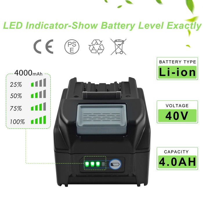 For Makita 40V 191B26-6 Li-ion 4Ah XGT Battery 4000mAh 40V BL4040 Li-ion Battery - Battery Mate