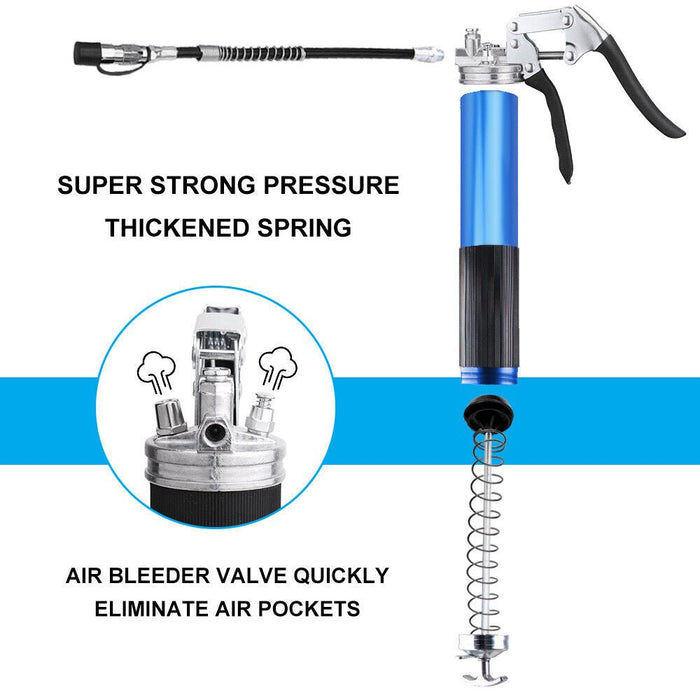 Grease Gun Pressure Pistol Grip Dual Flow 6000PSI Flex Hose Industrial Quality - Battery Mate