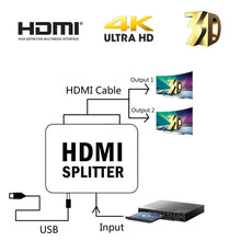 Load image into Gallery viewer, HDMI Splitter 1 in 2 Foxtel 4k 1080p Full HD TV DVD PC Video Duplicator - Battery Mate