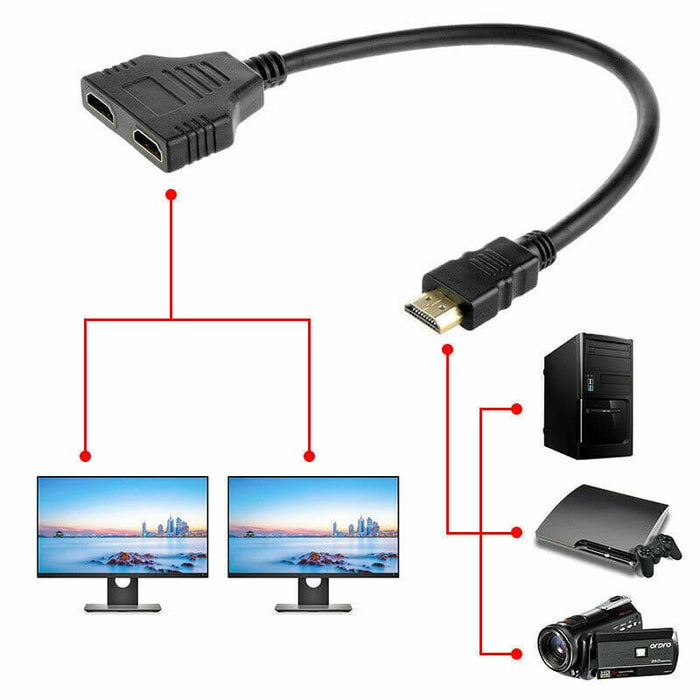 HDMI Splitter 1 In 2 Out Cable Adapter Converter 1080 Multi Display Duplicator S - Battery Mate