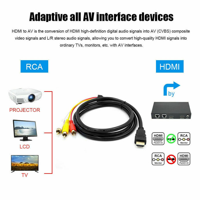 HDMI to 3 RCA Video Audio Adaptor AV Cable Male Adapter TV DVD Player Converter - Battery Mate