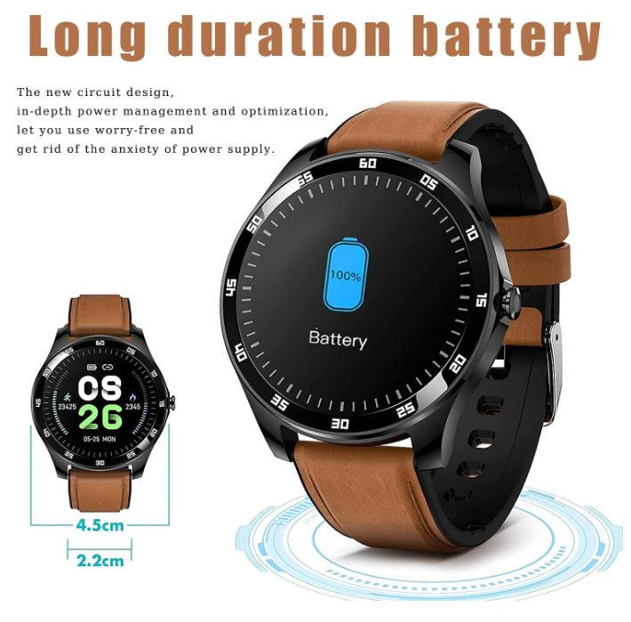 mart Watch, Full Touch Screen Smart Bracelet, Men's Smart Watch Bracelet Activity Waterproof IP67 Activity Monitor with Heart Rate and Blood Pressure, Calorie Monitor, Sports Watch (Black) - Battery Mate