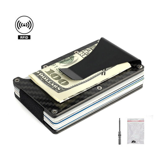 Men Carbon Fiber Credit Card Holder RFID Blocking Slim Wallet Money Clip Purse - Battery Mate