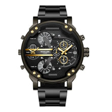 Load image into Gallery viewer, Mens Luxury Large Dial Dual Time Zones Analog Dress Watch Black - Battery Mate