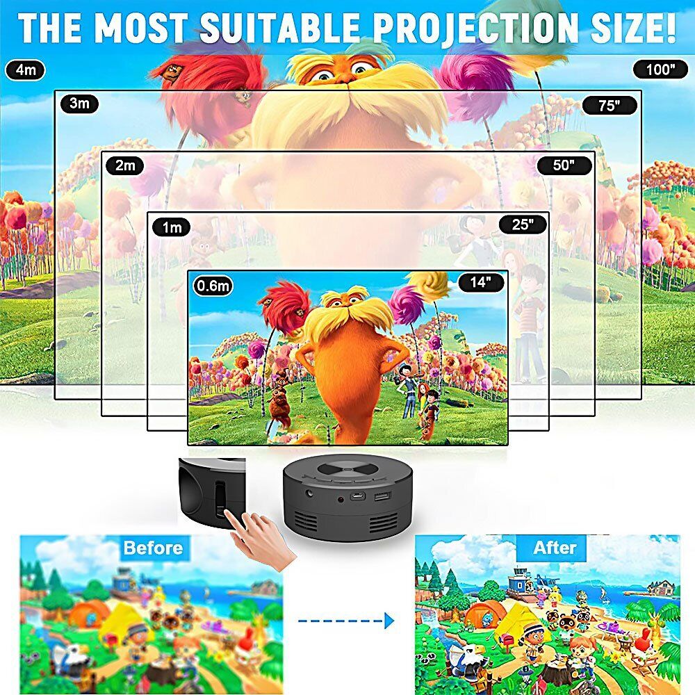 Mini Mobile Projector LED HD Home Cinema Portable LCD Projector VH - Battery Mate