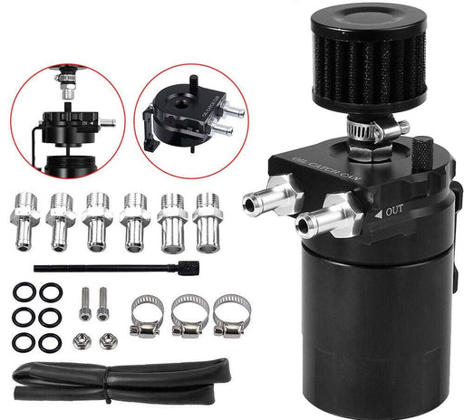 Oil Catch Can Breather Universal Baffled Diesel Reservoir Tank Petrol Filter Kit - Battery Mate