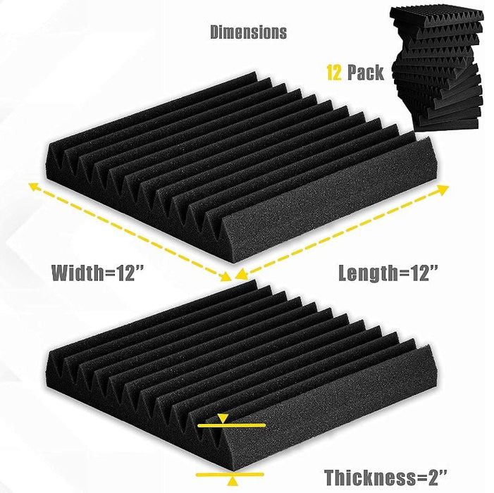 Acoustic Soundproof Foam Sound Absorbing Panels 30×30×5 (48 Pack) - Battery Mate