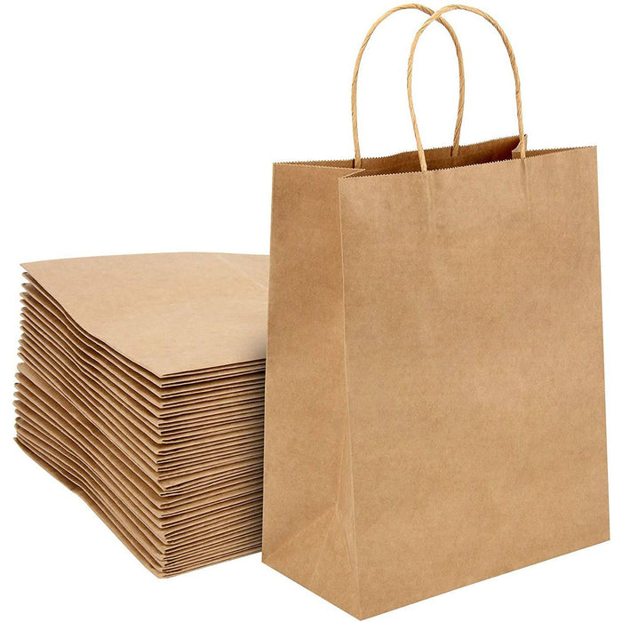 Paper Carry Bags (Brown) 24x33x8cm Medium Size [100 Pack] - Battery Mate