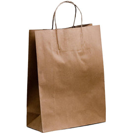 Paper Carry Bags (Brown) 32 x 34 x 15cm Large Size [100 Pack] - Battery Mate