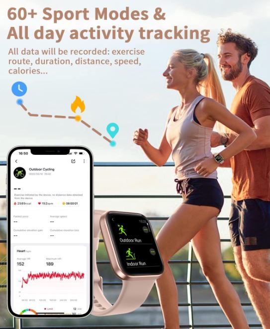 Pink Smart Watch for Women Men Bluetooth Call Voice/Dial, 1.7'' DIY Full Touch Screen Fitness Tracker with Heart Rate Sleep Monitor Pedometer Message Reminder 5ATM Waterproof Smartwatch for Android iOS - Battery Mate