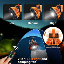 Load image into Gallery viewer, Portable Camping Fan LED Light Rechargeable Outdoor Tent Lantern w/ Hook Remote - Battery Mate