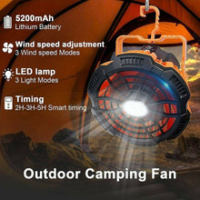 Load image into Gallery viewer, Portable Camping Fan LED Light Rechargeable Outdoor Tent Lantern w/ Hook Remote - Battery Mate