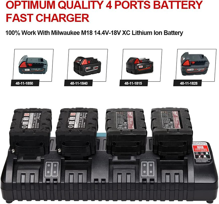 Rapid 4 Port Charger for Milwaukee 18V Battery M18 Charger【Fireproof material】 - Battery Mate